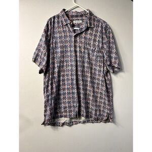 Tommy‎ Bahama Men's XL Short Sleeve Blue Red Geometric Silk Hawaiian Shirt